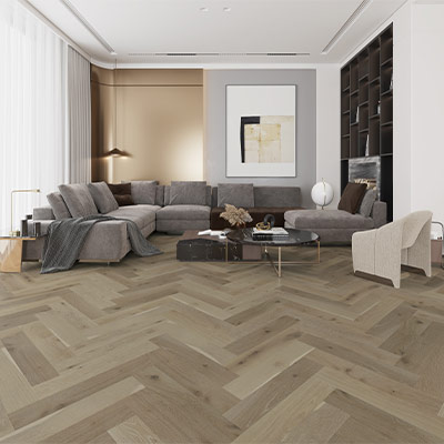 herringbone hardwood flooring in living room